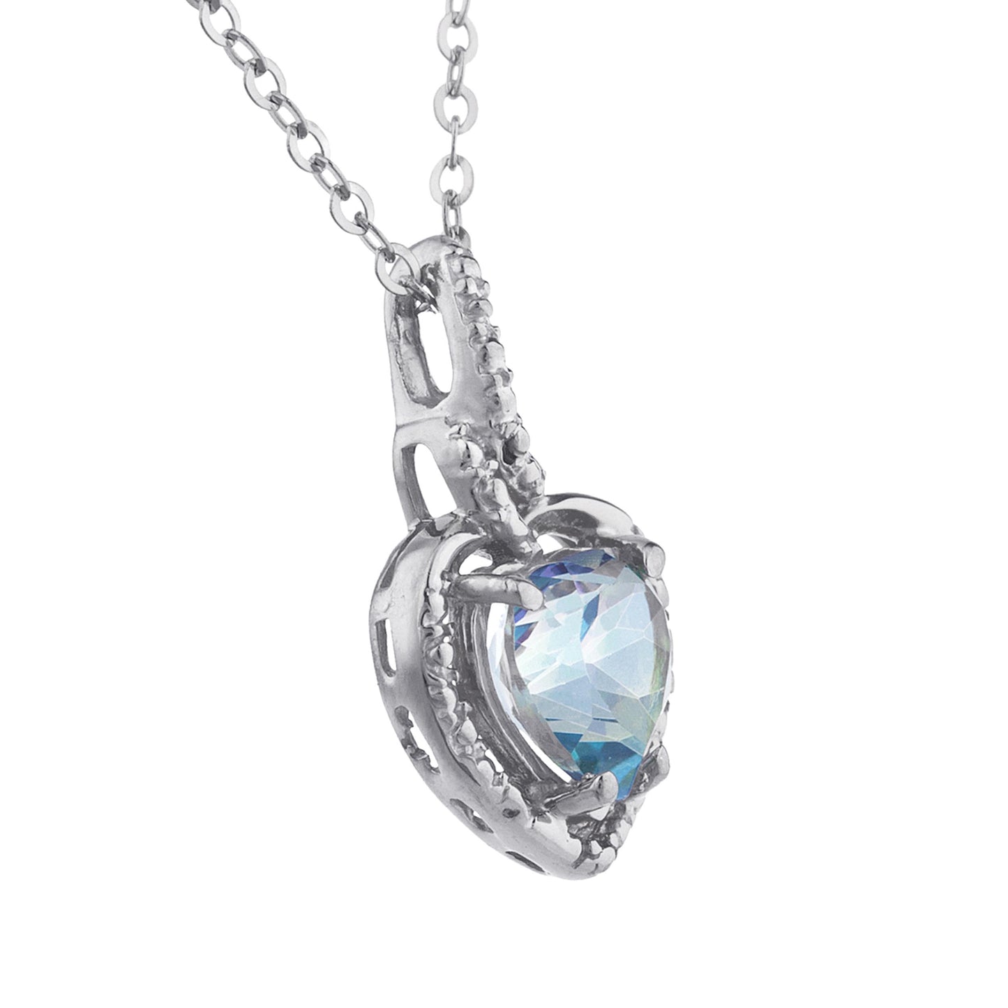 14Kt Gold Natural Blue Mystic Topaz Heart Design Pendant Necklace