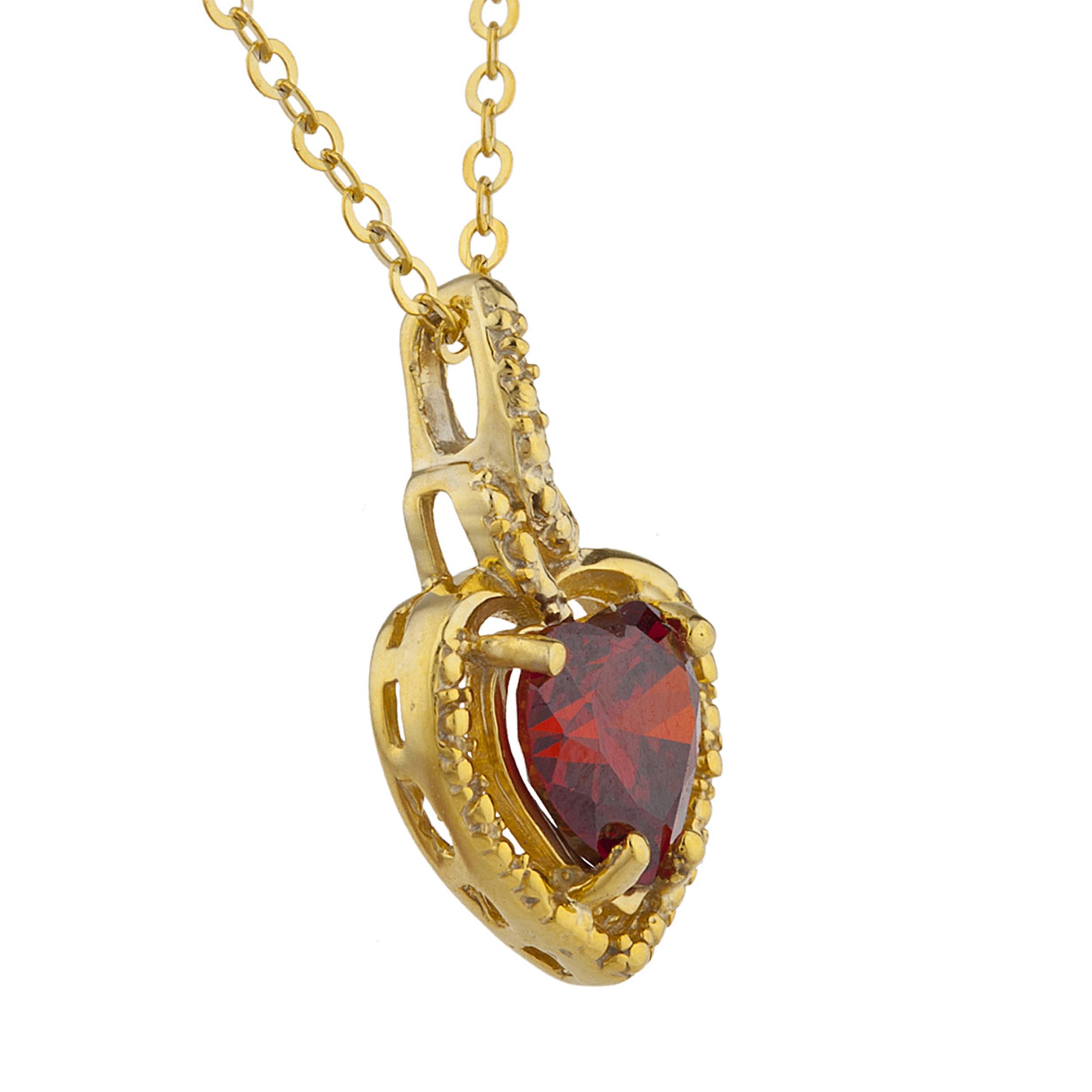 14Kt Gold Garnet Heart Design Pendant Necklace