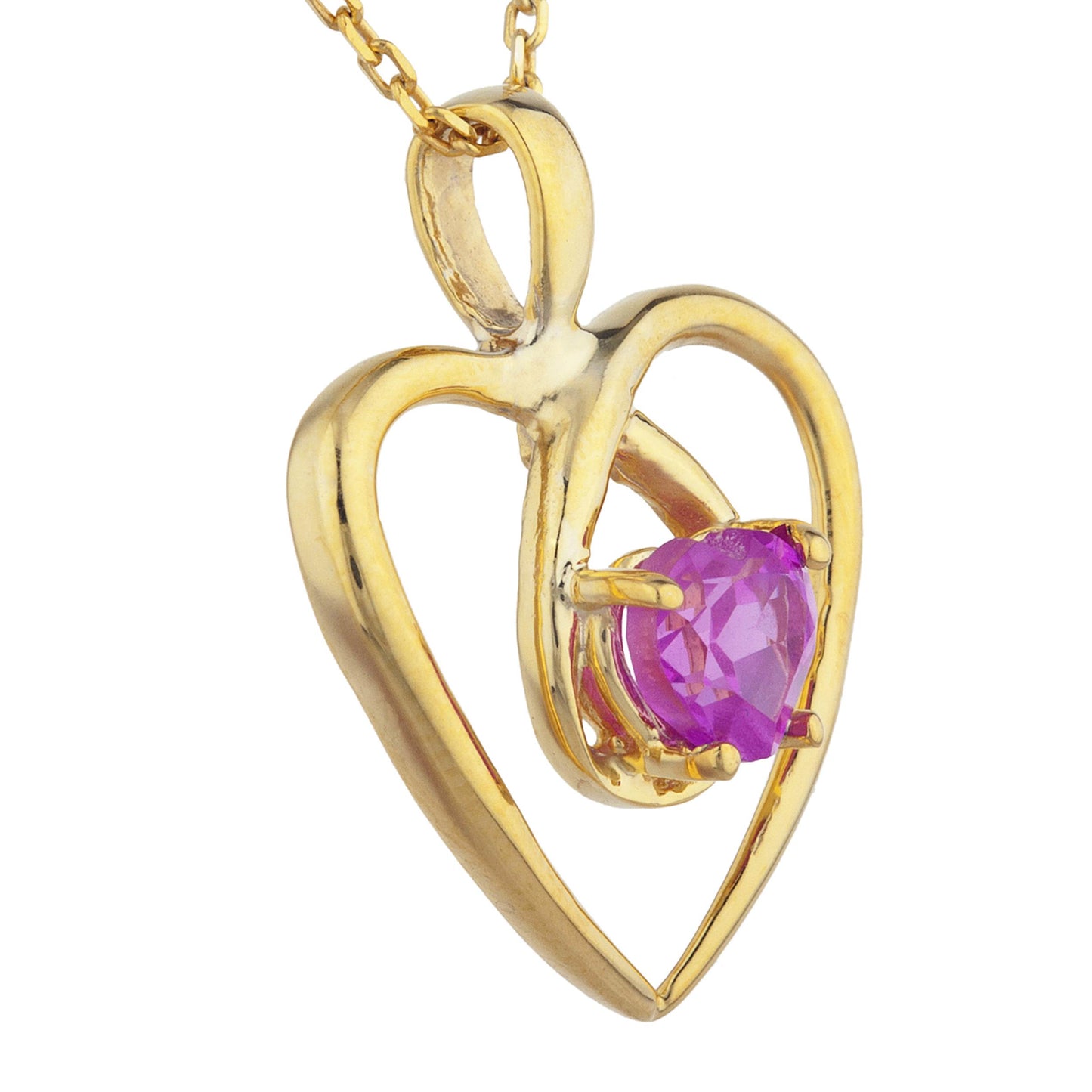 14Kt Gold Pink Sapphire Heart Design Pendant Necklace