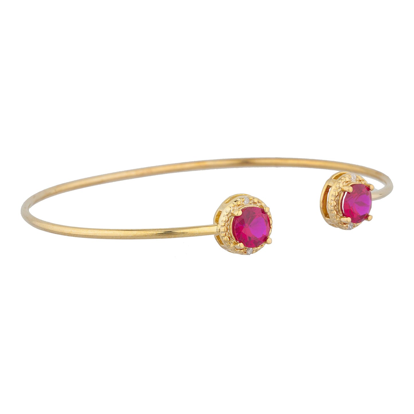 14Kt Yellow Gold Plated Created Ruby & Diamond Round Bangle Bracelet