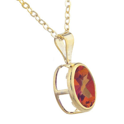 14Kt Gold Natural Ecstasy Mystic Topaz Oval Bezel Pendant Necklace