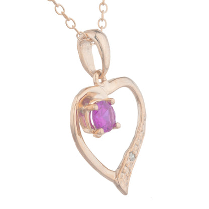 14Kt Rose Gold Plated Created Ruby & Diamond Heart Pendant