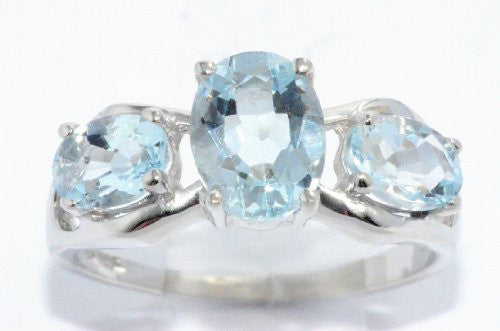 2 Ct Genuine Aquamarine Oval Ring .925 Sterling Silver Rhodium Finish