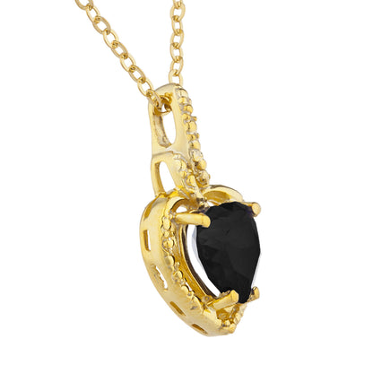 14Kt Gold Genuine Black Onyx Heart Design Pendant Necklace