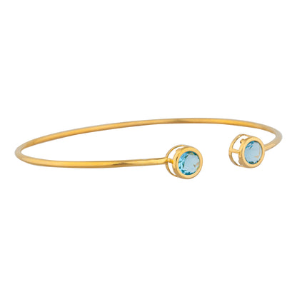 14Kt Yellow Gold Plated Blue Topaz Round Bezel Bangle Bracelet