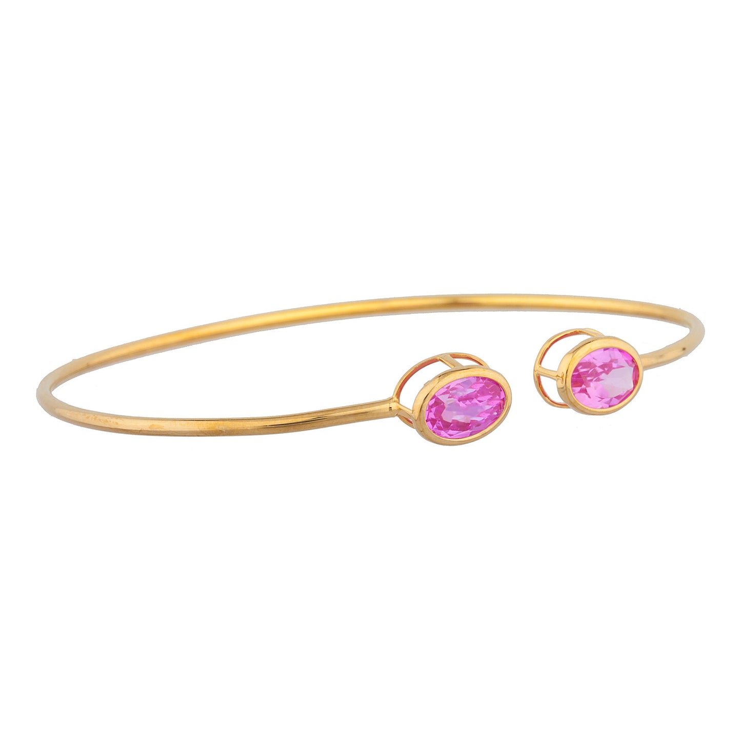 14Kt Gold Pink Sapphire Oval Bezel Bangle Bracelet