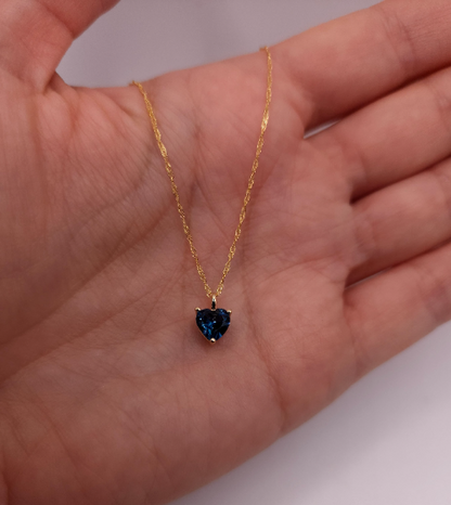 14Kt Gold London Blue Topaz Heart Pendant Necklace