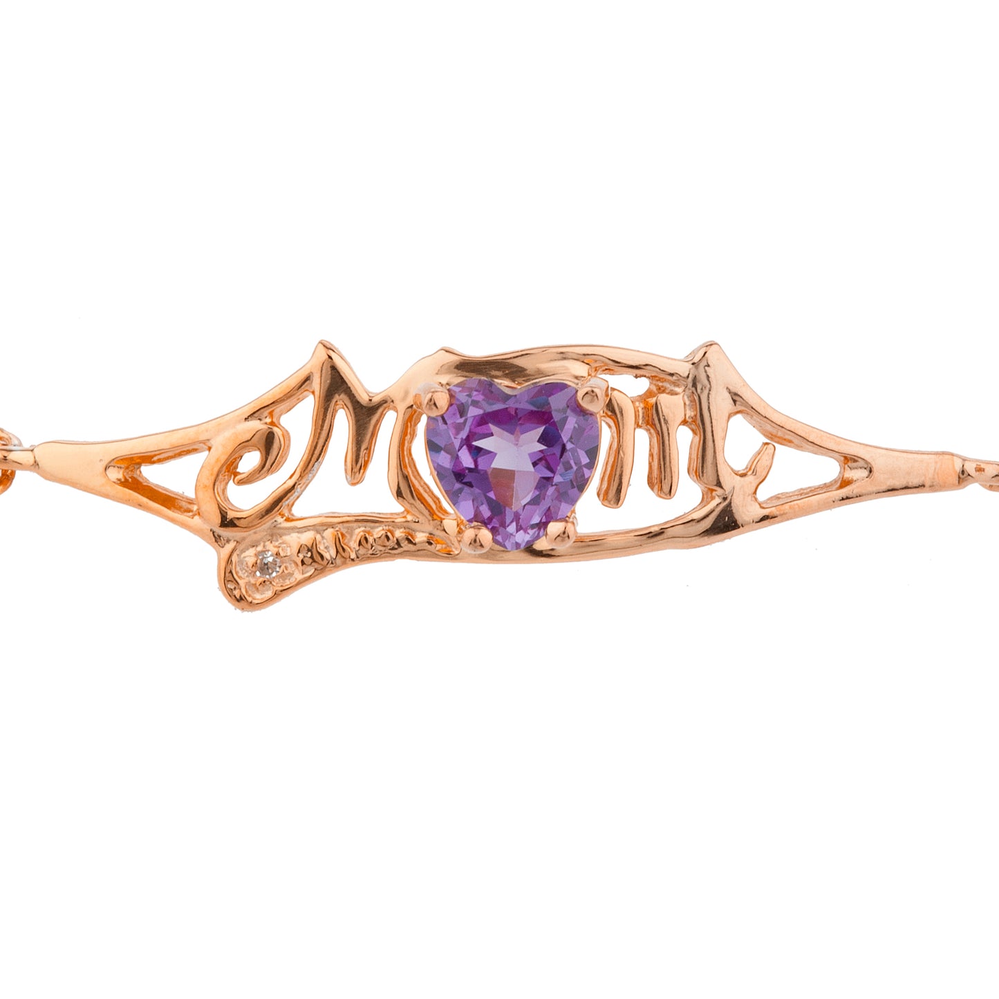 Alexandrite & Diamond Heart Mom Bracelet 14Kt Rose Gold Plated Over .925 Sterling Silver