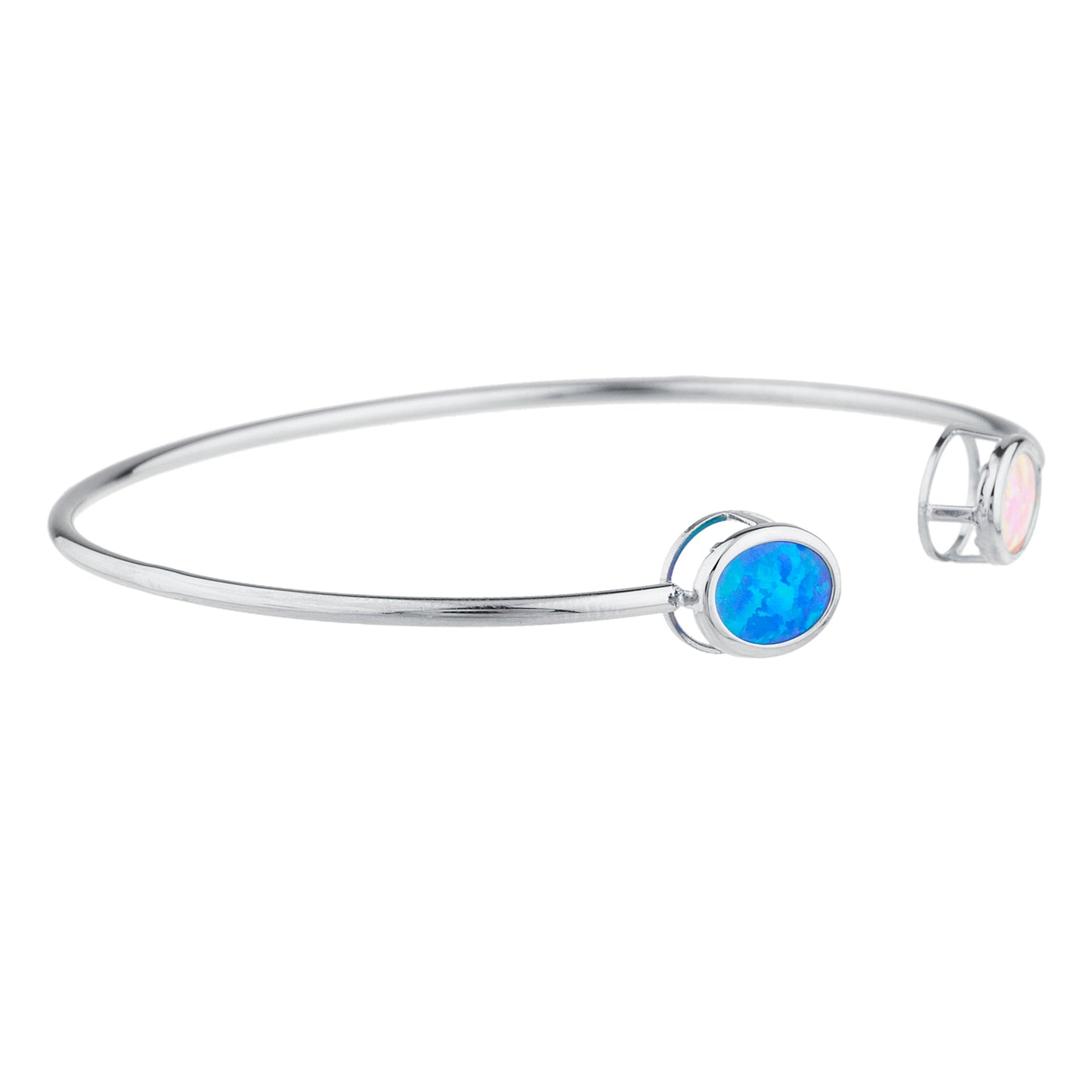 14Kt Gold Blue & Pink Opal Oval Bezel Bangle Bracelet