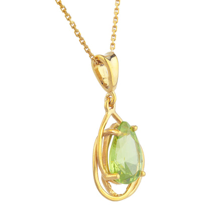 14Kt Gold 2 Ct Peridot Pear Teardrop Design Pendant Necklace