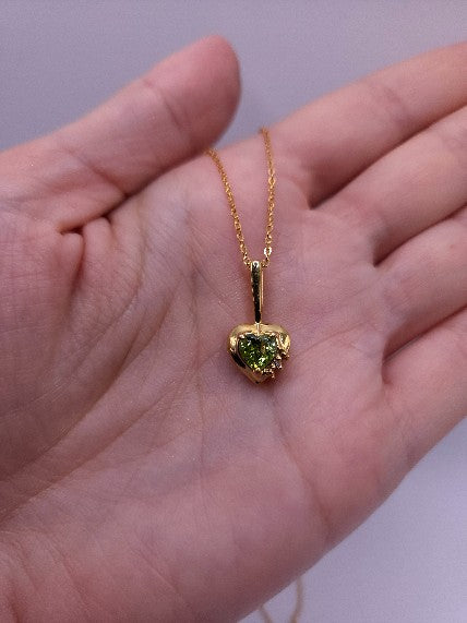 14Kt Gold Peridot & Diamond Heart Design Pendant Necklace