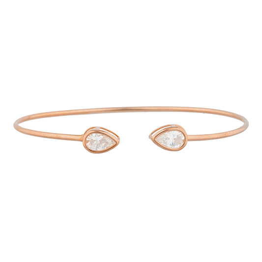 14Kt Rose Gold Plated White Sapphire Pear Bezel Bangle Bracelet