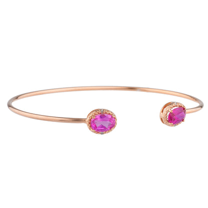 Pink Sapphire & Ruby Diamond Bangle Oval Bracelet 14Kt Rose Gold Plated Over .925 Sterling Silver