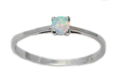 3mm Opal Round Ring .925 Sterling Silver Rhodium Finish