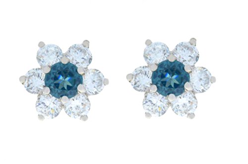 3 Ct London Blue Topaz & White Topaz Stud Earrings .925 Sterling Silver