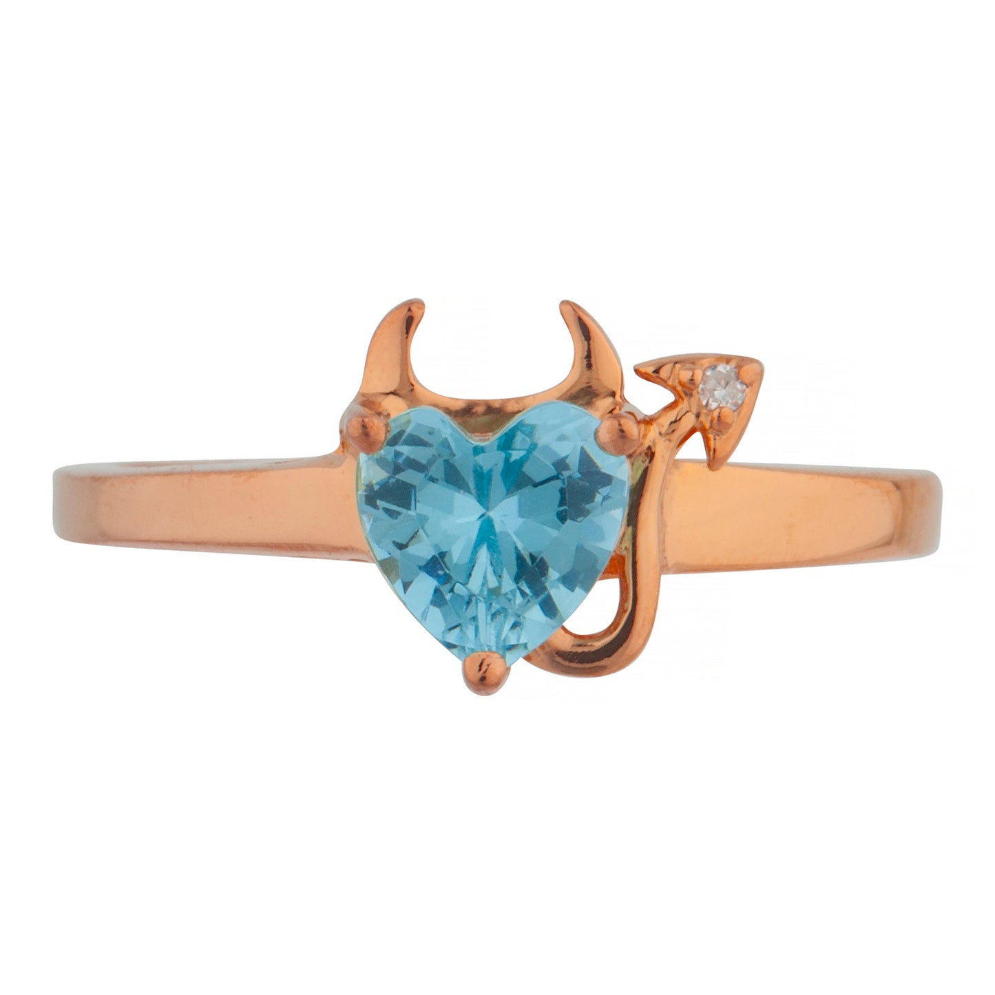 Blue Topaz & Diamond Devil Heart Ring 14Kt Yellow Gold Rose Gold Silver