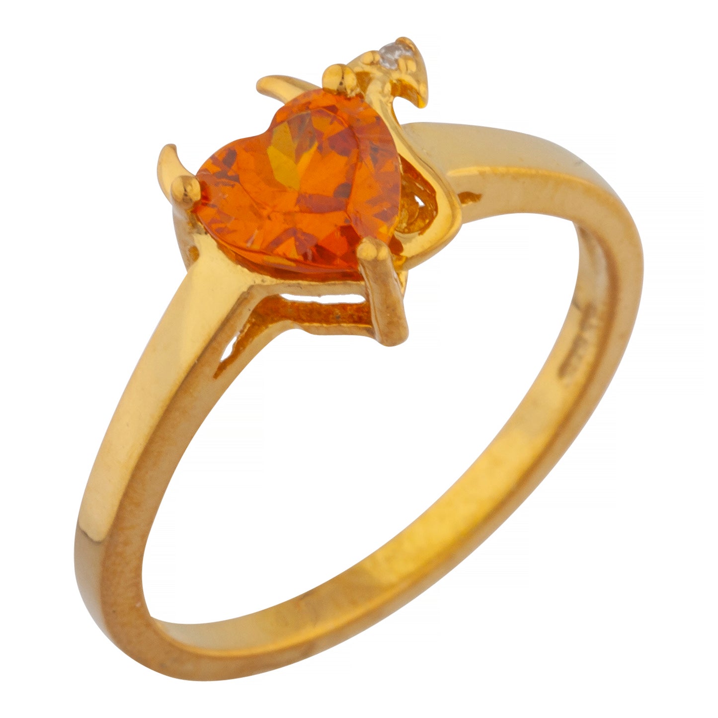 Orange Citrine & Diamond Devil Heart Ring 14Kt Yellow Gold Rose Gold Silver