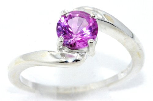 1 Ct Pink Sapphire Round Ring .925 Sterling Silver Rhodium Finish