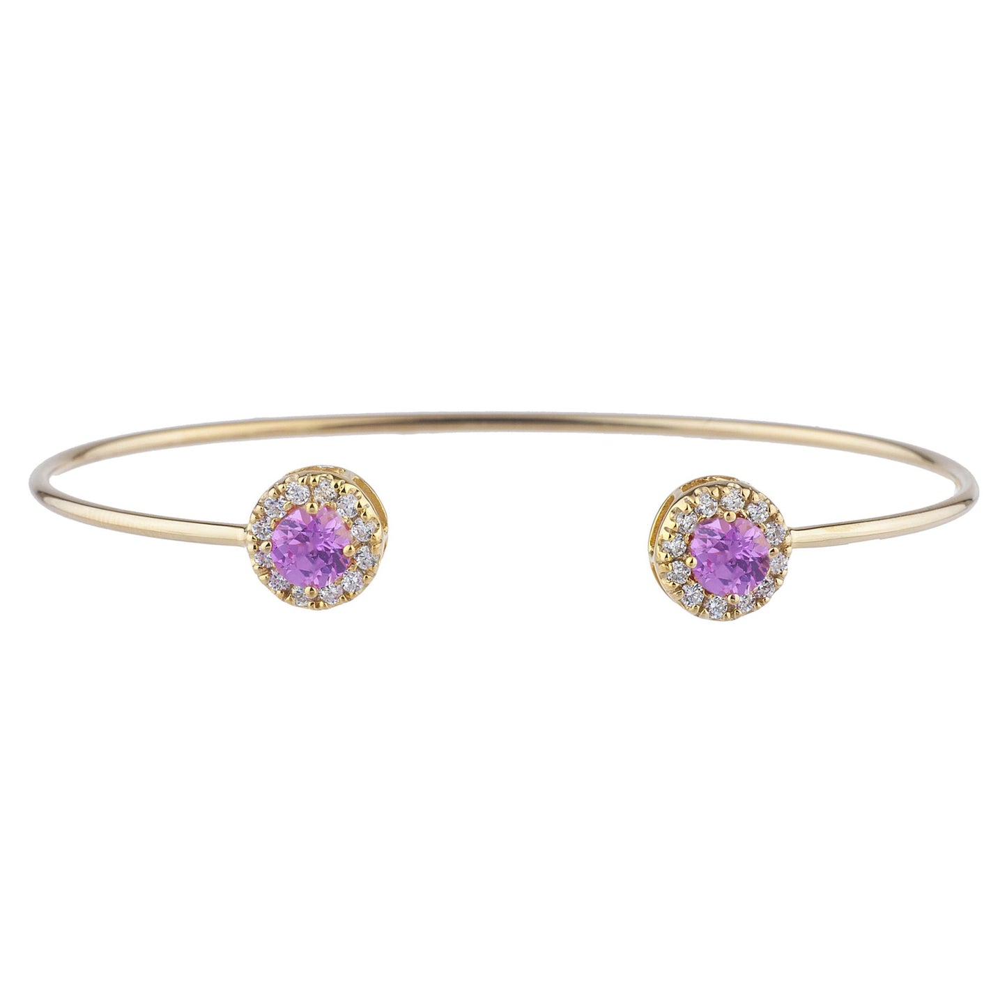 1 Ct Pink Sapphire Halo Design Round Bangle Bracelet 14Kt Yellow Gold Rose Gold Silver