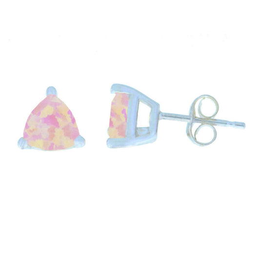 14Kt Gold Pink Opal Trillion Stud Earrings