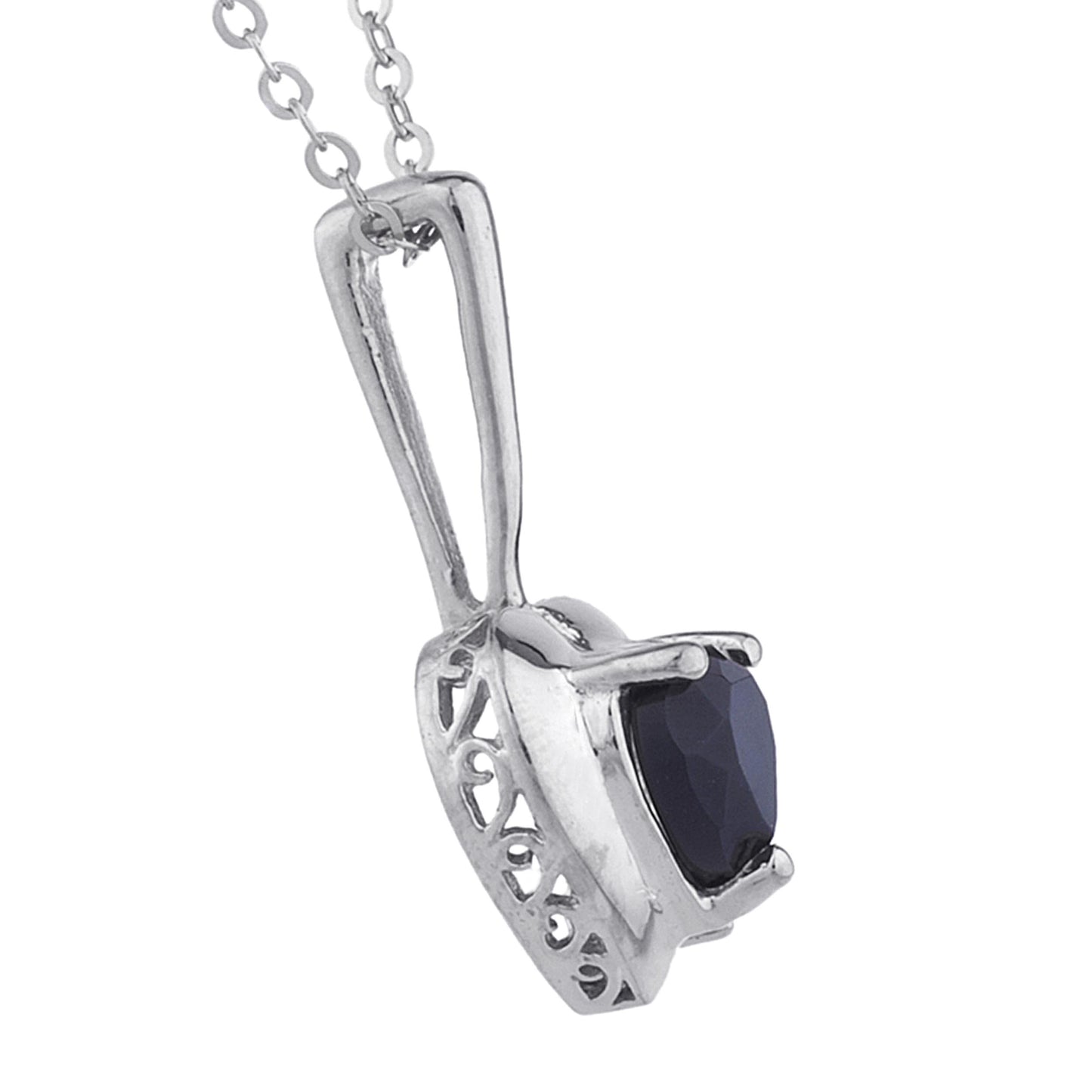 Genuine Black Onyx & Diamond Heart Pendant .925 Sterling Silver