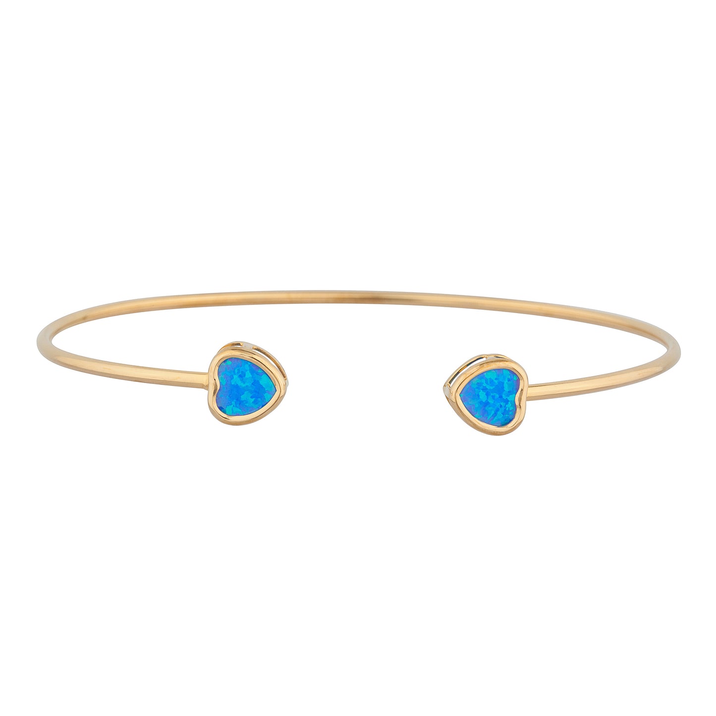 14Kt Yellow Gold Plated Blue Opal Heart Bezel Bangle Bracelet