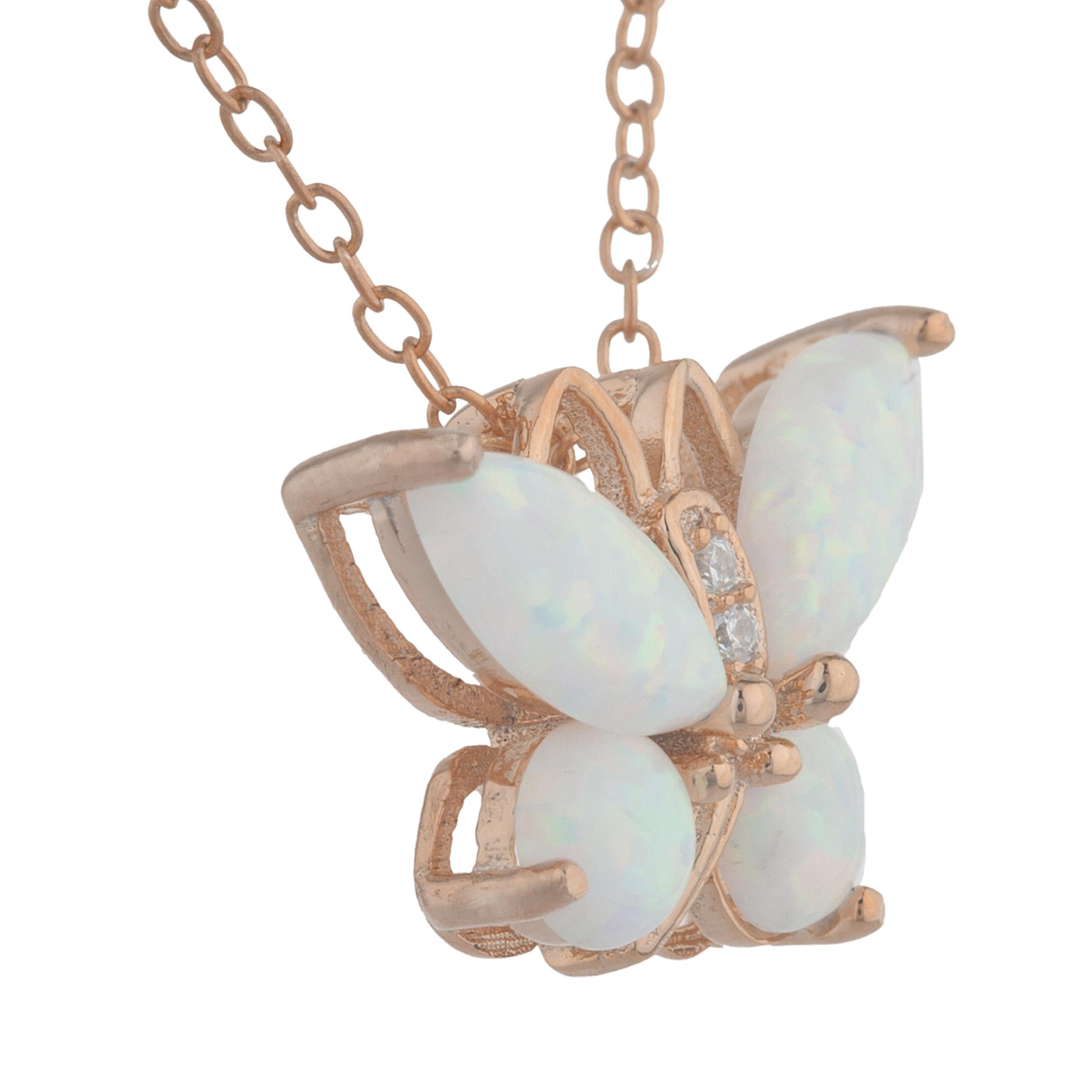 14Kt Rose Gold Plated Opal Butterfly Pendant