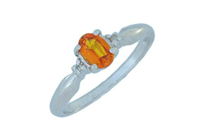 0.50 Ct Orange Citrine & Diamond Oval Ring .925 Sterling Silver Rhodium Finish