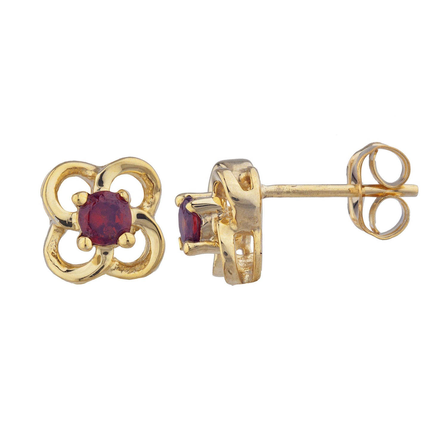 14Kt Gold Garnet Love Knot Stud Earrings