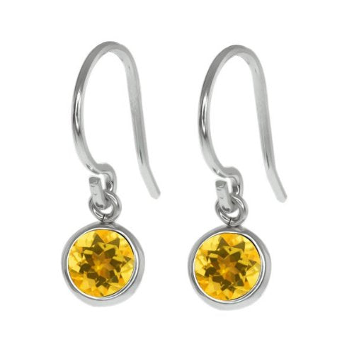 1 Ct Yellow Citrine Round Bezel Dangle Earrings .925 Sterling Silver