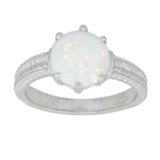 Opal Round Ring .925 Sterling Silver Rhodium Finish