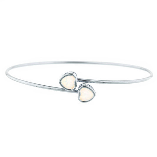 Opal Heart Bezel Bangle Bracelet .925 Sterling Silver