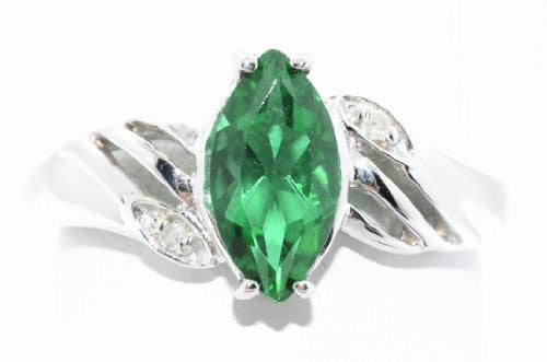 1 Ct Created Emerald & Diamond Marquise Ring .925 Sterling Silver Rhodium Finish