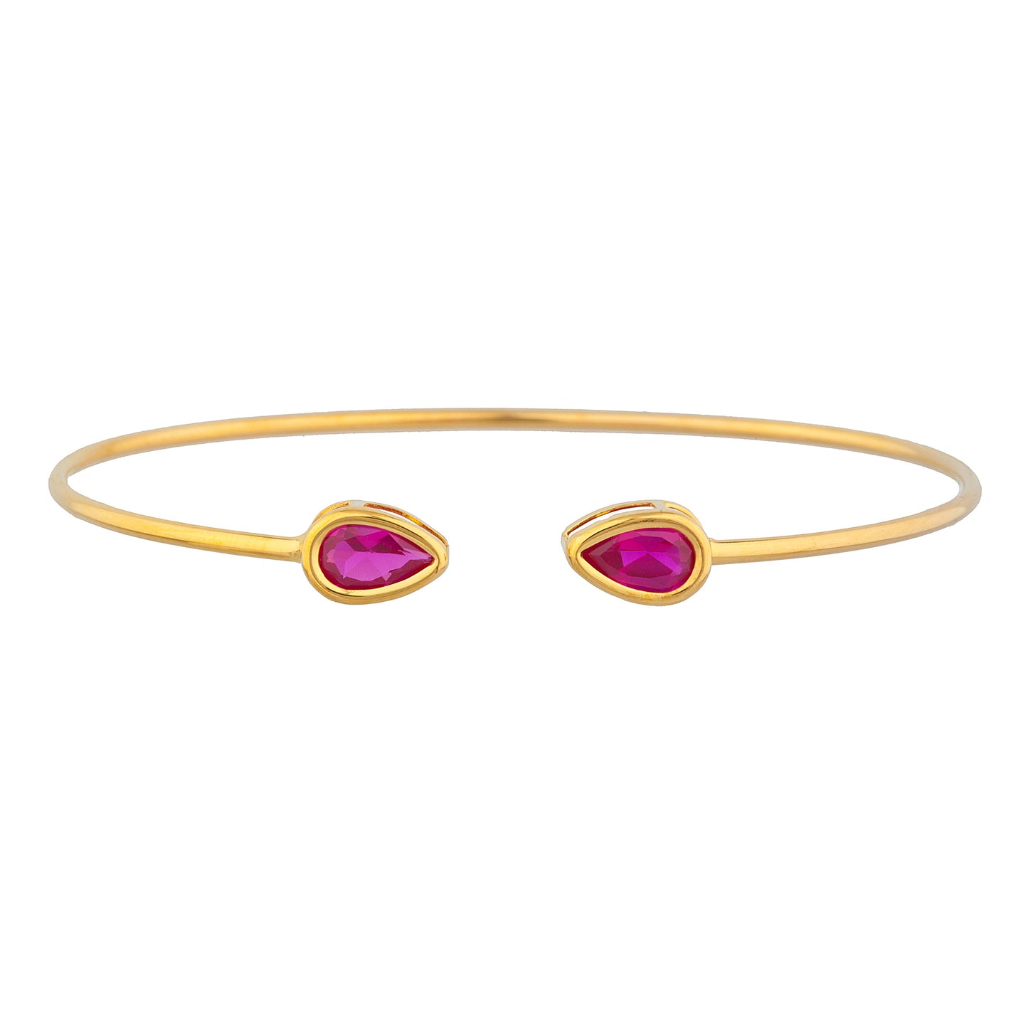 14Kt Yellow Gold Plated Created Ruby Pear Bezel Bangle Bracelet