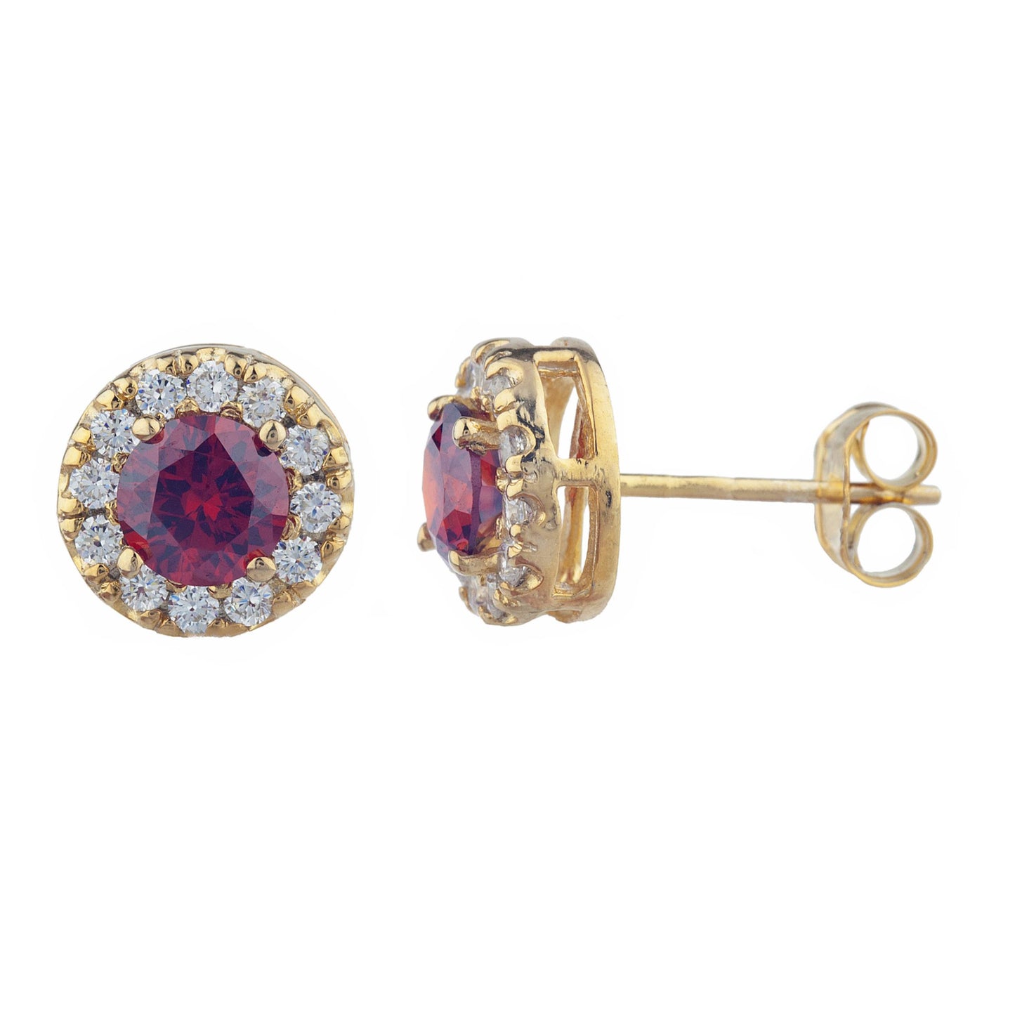 14Kt Gold 1 Ct Garnet Halo Design Stud Earrings