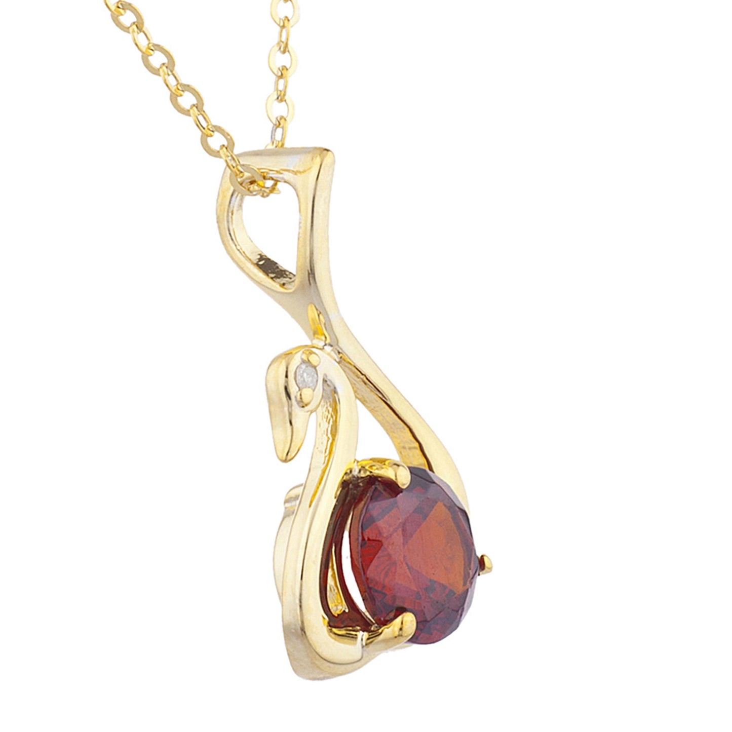 14Kt Yellow Gold Plated Garnet & Diamond Swan Pendant