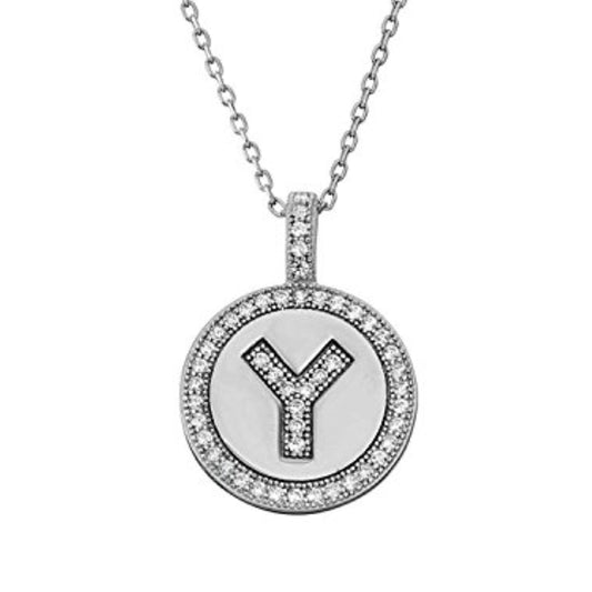 Letter Y Micro Pave Initial CZ Pendant .925 Sterling Silver