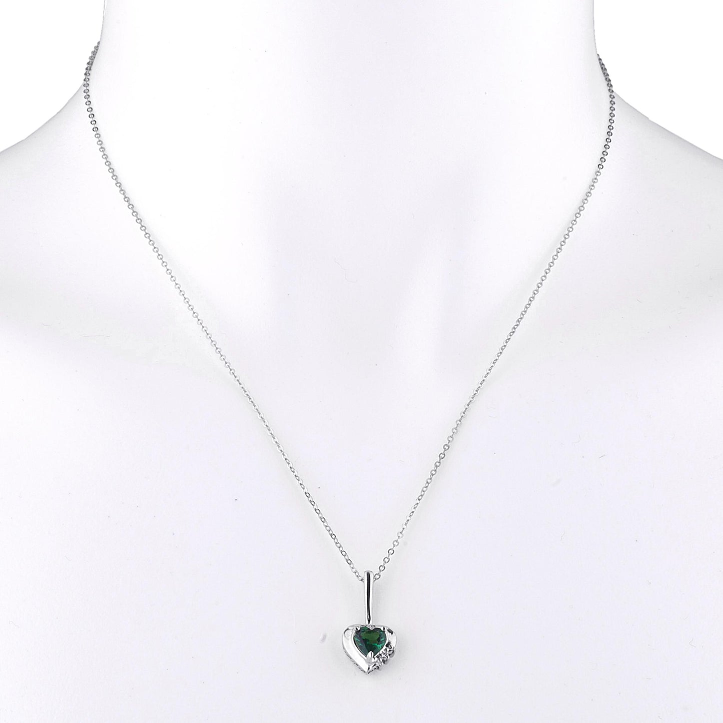 Emerald & Diamond Heart Pendant .925 Sterling Silver