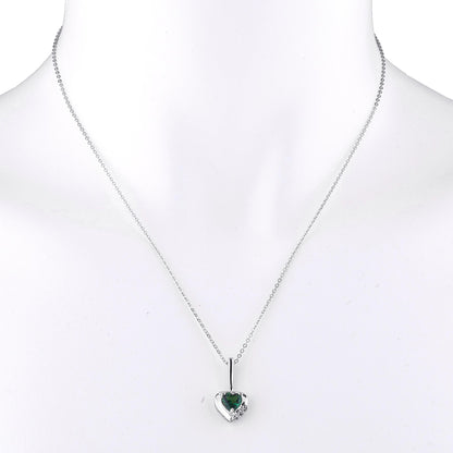 Emerald & Diamond Heart Pendant .925 Sterling Silver