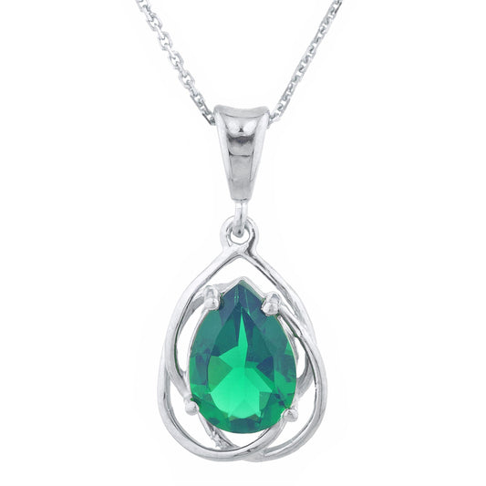 2 Ct Emerald Pear Teardrop Design Pendant .925 Sterling Silver