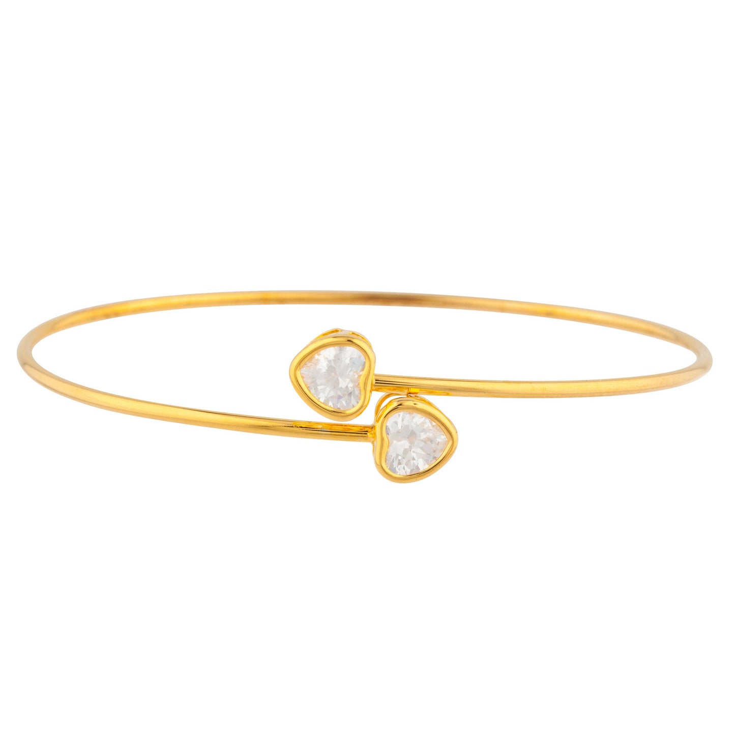 14Kt Gold White Sapphire Heart Bezel Bangle Bracelet