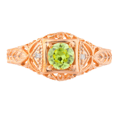 14Kt Gold Peridot & Diamond Design Round Ring