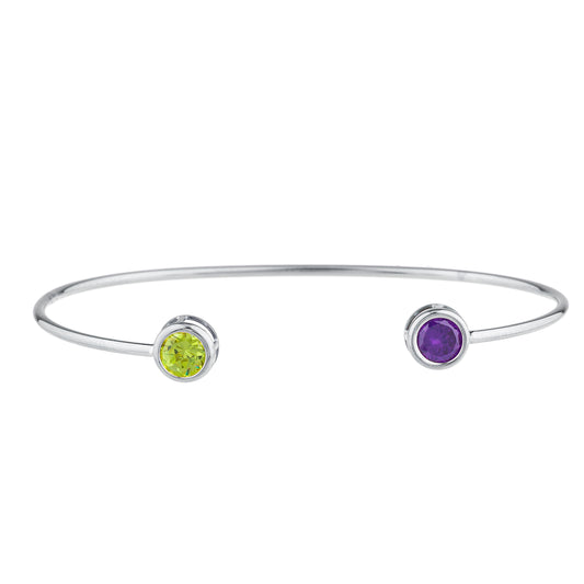 Peridot & Amethyst Round Bezel Bangle Bracelet .925 Sterling Silver