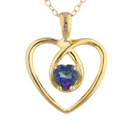 14Kt Gold Natural Mystic Topaz Heart Design Pendant Necklace