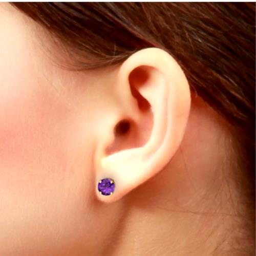 2 Ct Amethyst Round Stud Earrings 14Kt Yellow Gold