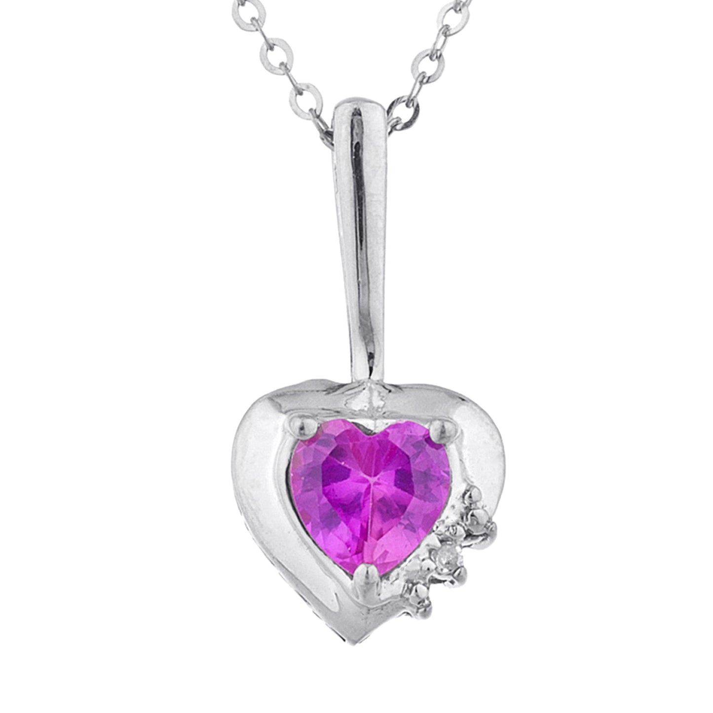 Pink Sapphire & Diamond Heart Pendant .925 Sterling Silver