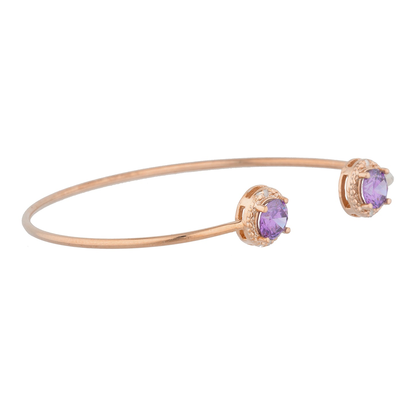 14Kt Rose Gold Plated Amethyst & Diamond Round Bangle Bracelet