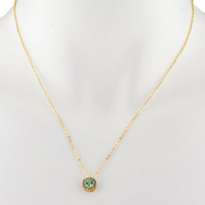 14Kt Gold 0.50 Ct Green Sapphire Halo Design Pendant Necklace