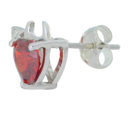 2 Ct Garnet & Diamond Devil Heart Stud Earrings 14Kt White Gold