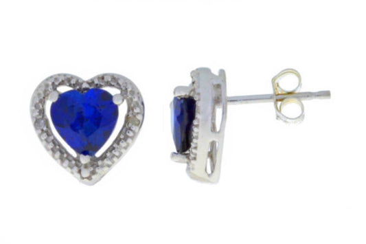 2 Ct Blue Sapphire & Diamond Heart Stud Earrings 14Kt White Gold